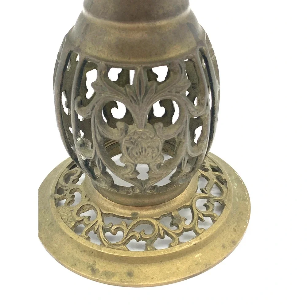 Vintage Brass Candlestick Holder Gold Filigree Open Work‎ Ornate Pedestal MCM